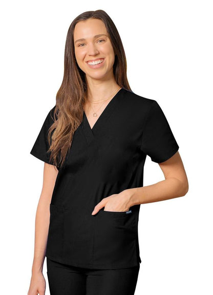 Adar Unisex V-Neck 2 Pocket Top - Black - Burgundy - Ceil Blue