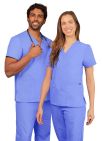 Adar Unisex V-Neck 2 Pocket Top - Black - Burgundy - Ceil Blue