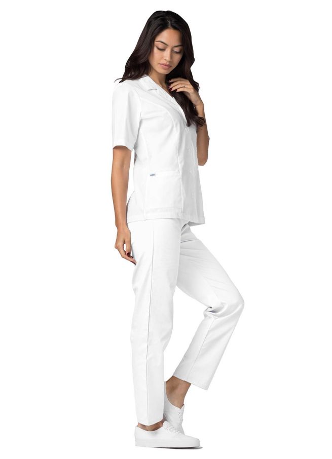Adar Lapel Collar Buttoned Top - White