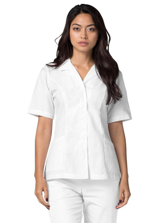 Adar Lapel Collar Buttoned Top - White