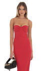 Lucy In The Sky Ruched Open Back Maxi Dress in Red