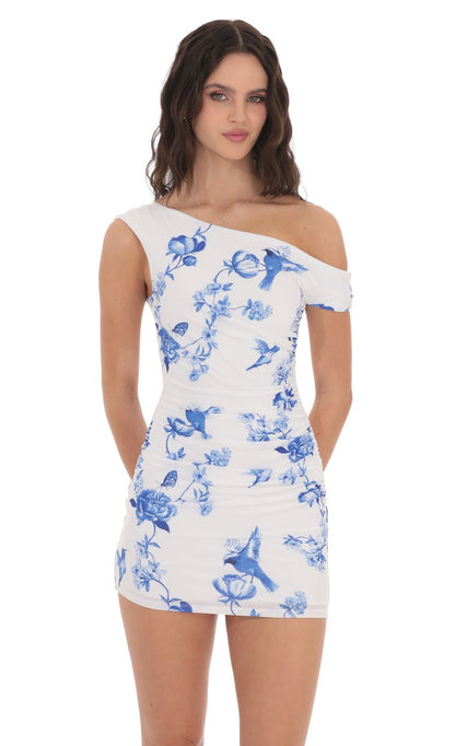 Lucy in the Sky Floral Off Shoulder Bodycon Dress in White
