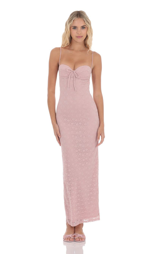 Lucy In The Sky Lace Open Back Maxi Dress in Dusty Rose