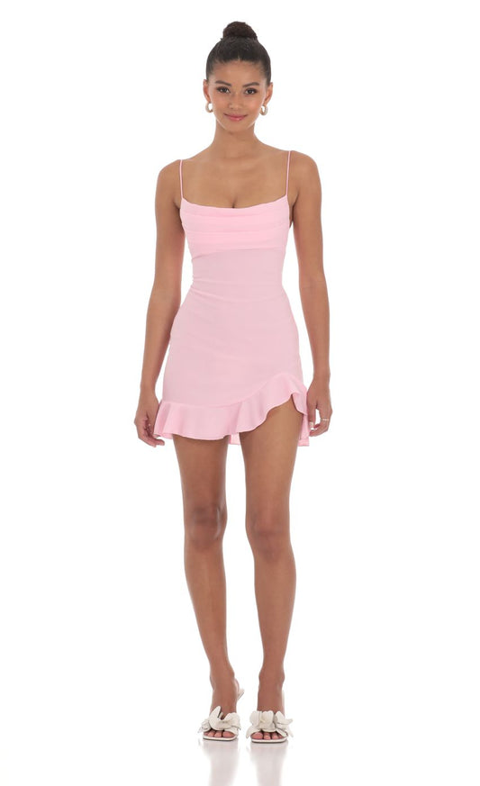 Lucy in the Sky Ruffled Slit Dress in Pink