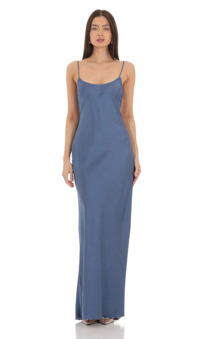 Lucy in the Sky Back Bow Satin Dress in Navy