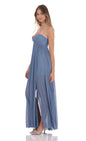 Lucy In The Sky Pleated Shimmer Twist Maxi Dress in Blue
