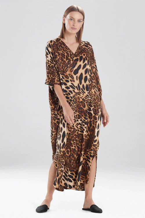 NATORI Luxe Leopard Zip Caftan - Chestnut