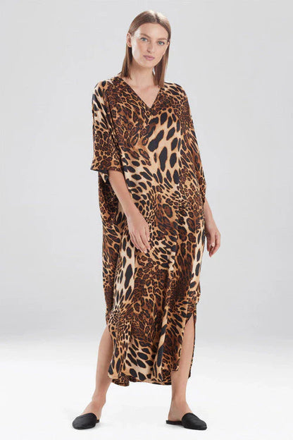 NATORI Luxe Leopard Zip Caftan - Chestnut