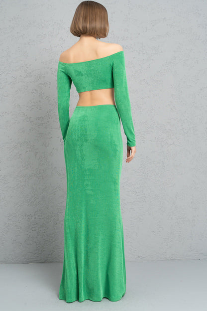 Kikiriki Women's Kelly Green Ruched-Front Crop Top & Skirt Set