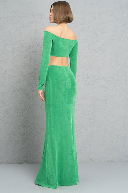 Kikiriki Women's Kelly Green Ruched-Front Crop Top & Skirt Set