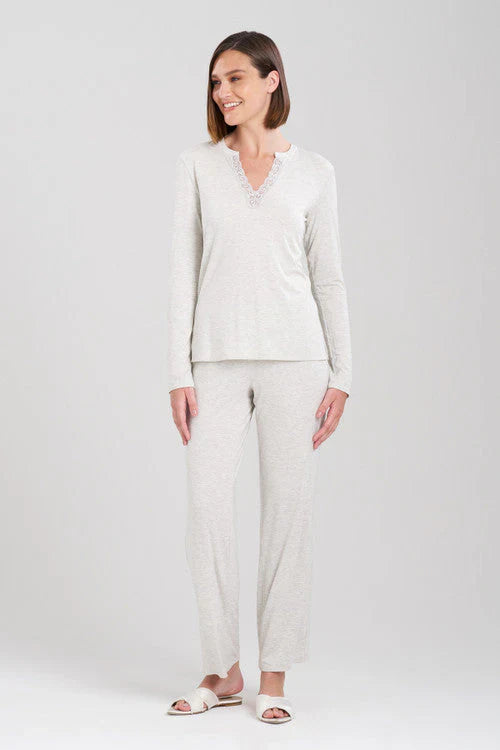 Natori Feathers Essentials Lenzing Ecovero Viscose Lace Applique PJ - Light Heather Grey