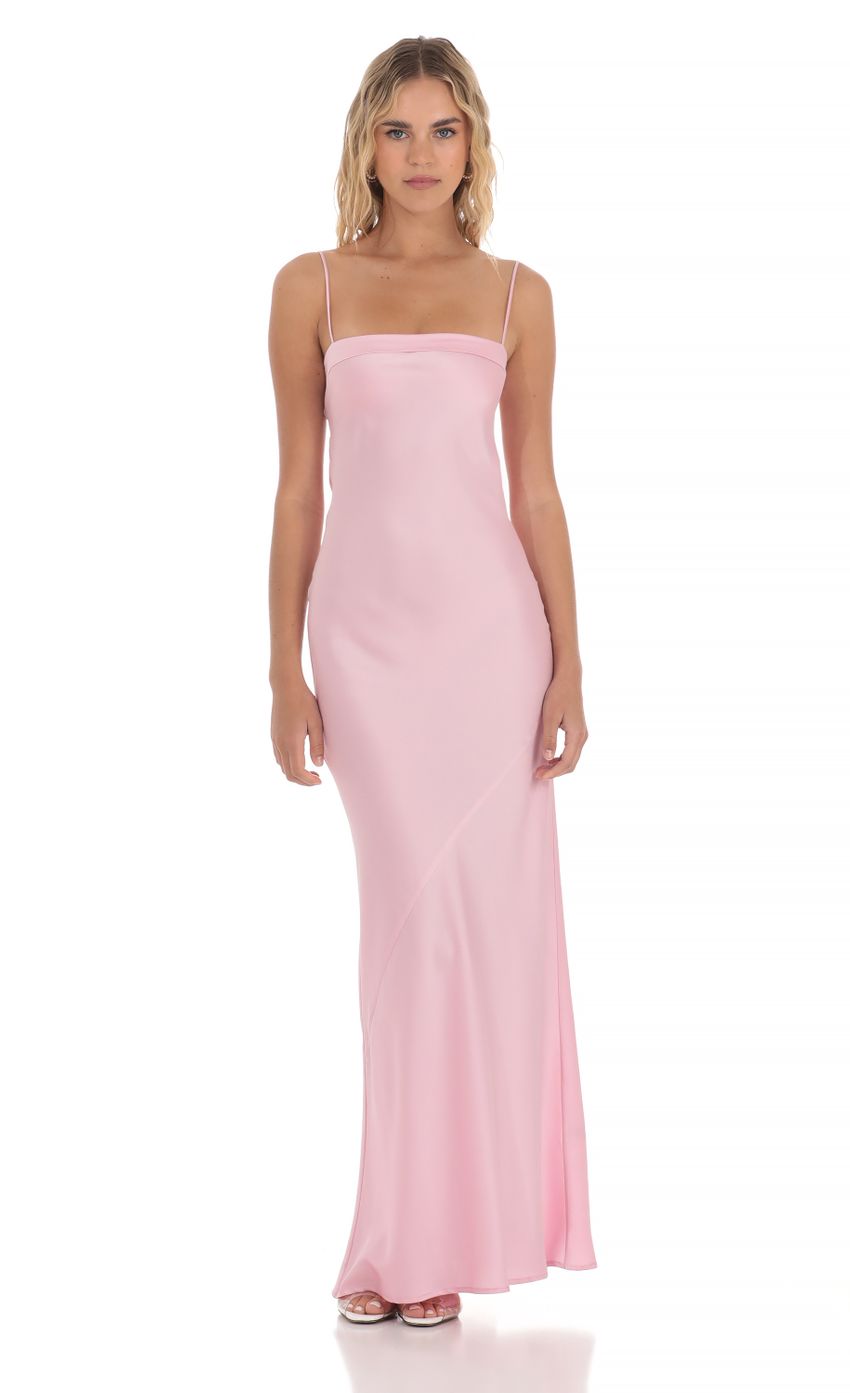 Lucy in the Sky Satin Open Back Maxi Dress in Pink