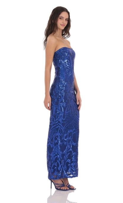 Lucy in the Sky Sequin Pattern Maxi Dress in Royal Blue