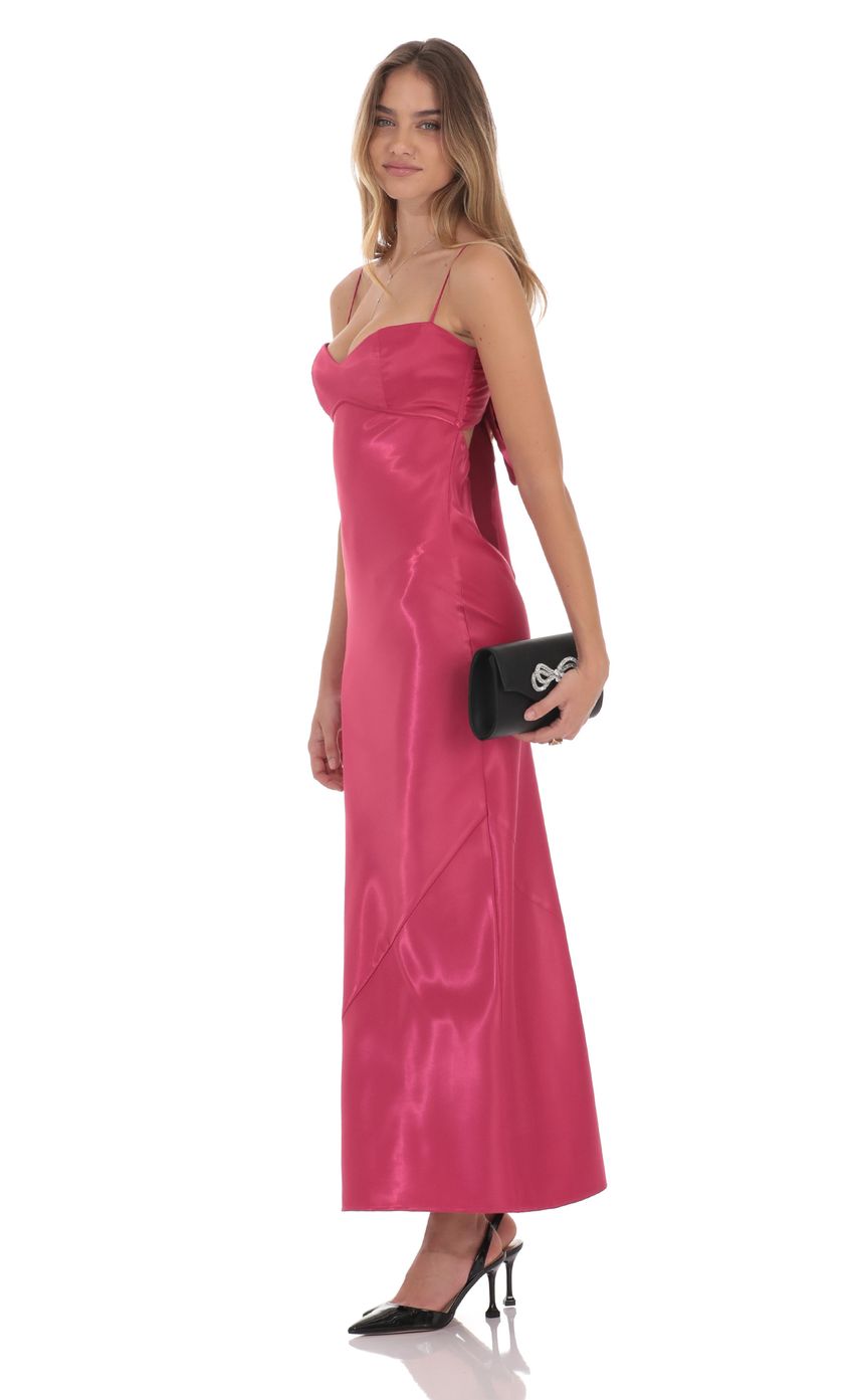 Lucy in the Sky Satin Back Tie Maxi Dress in Magenta