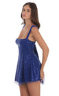 Lucy In The Sky Sequin Beaded Fit and Flare Dress in Blue