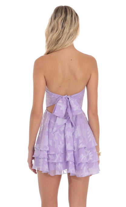 Lucy In The Sky Floral Strapless Asymmetrical Dress in Lilac