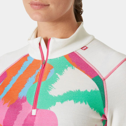 Helly Hansen Women's LIFA Merino Midweight 2-In-1 Graphic Half-Zip Base Layer - 014 OFF WHITE J