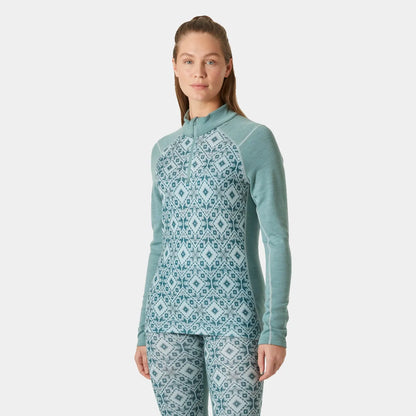 Helly Hansen Women's LIFA Merino Midweight 2-In-1 Graphic Half-Zip Base Layer - 489 CACTUS STAR