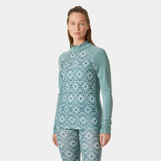 Helly Hansen Women's LIFA Merino Midweight 2-In-1 Graphic Half-Zip Base Layer - 489 CACTUS STAR
