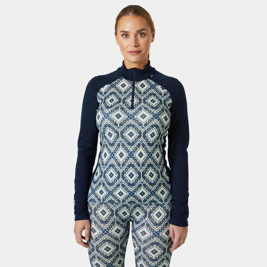 Helly Hansen Women's LIFA Merino Midweight 2-In-1 Graphic Half-Zip Base Layer - 599 NAVY STAR P