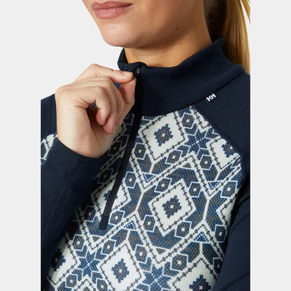 Helly Hansen Women's LIFA Merino Midweight 2-In-1 Graphic Half-Zip Base Layer - 599 NAVY STAR P