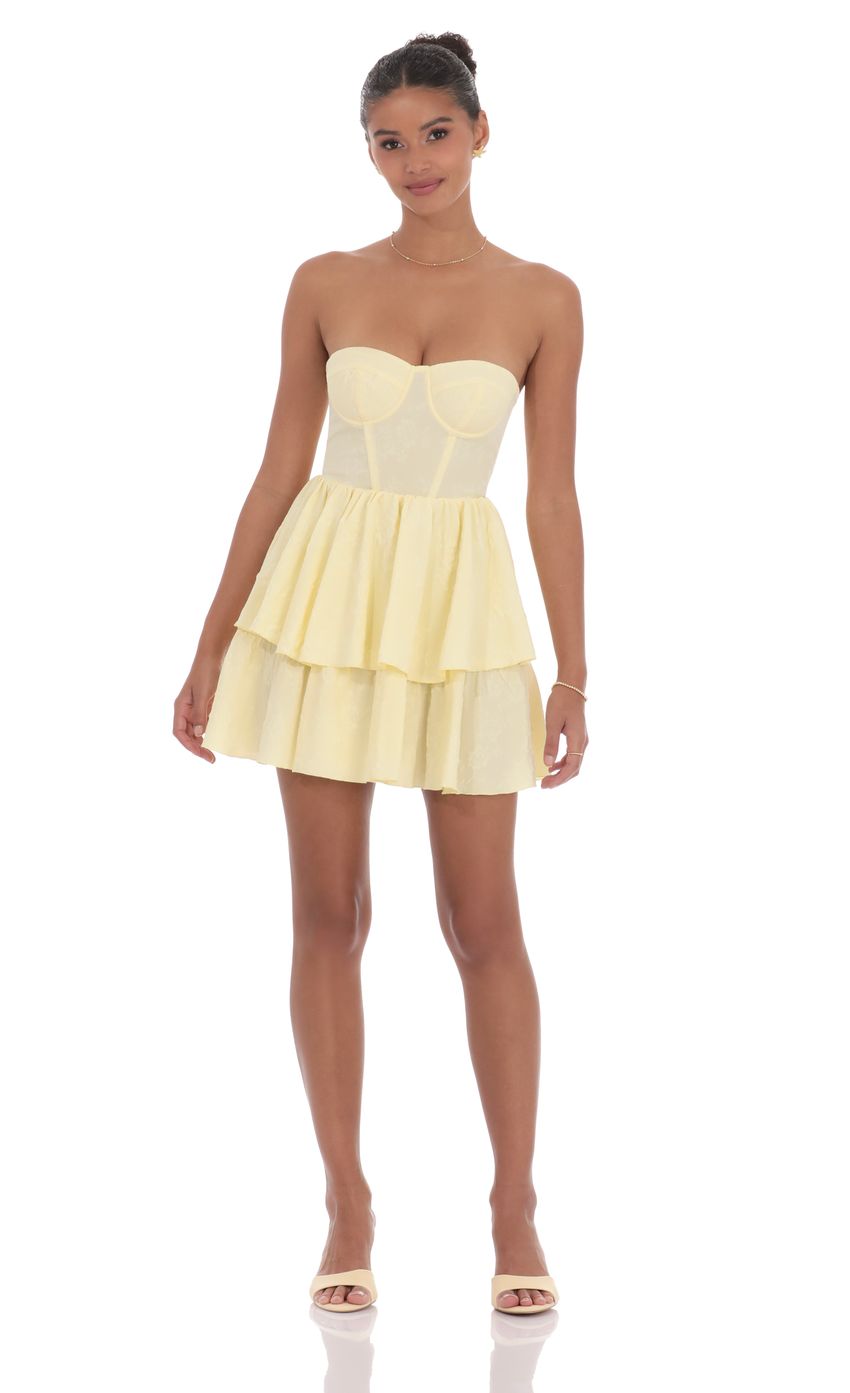 Lucy in the Sky Jacquard Corset Mini Dress in Yellow