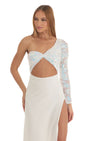 Lucy In The Sky Iridescent Sequin One Shoulder Maxi Dress in White