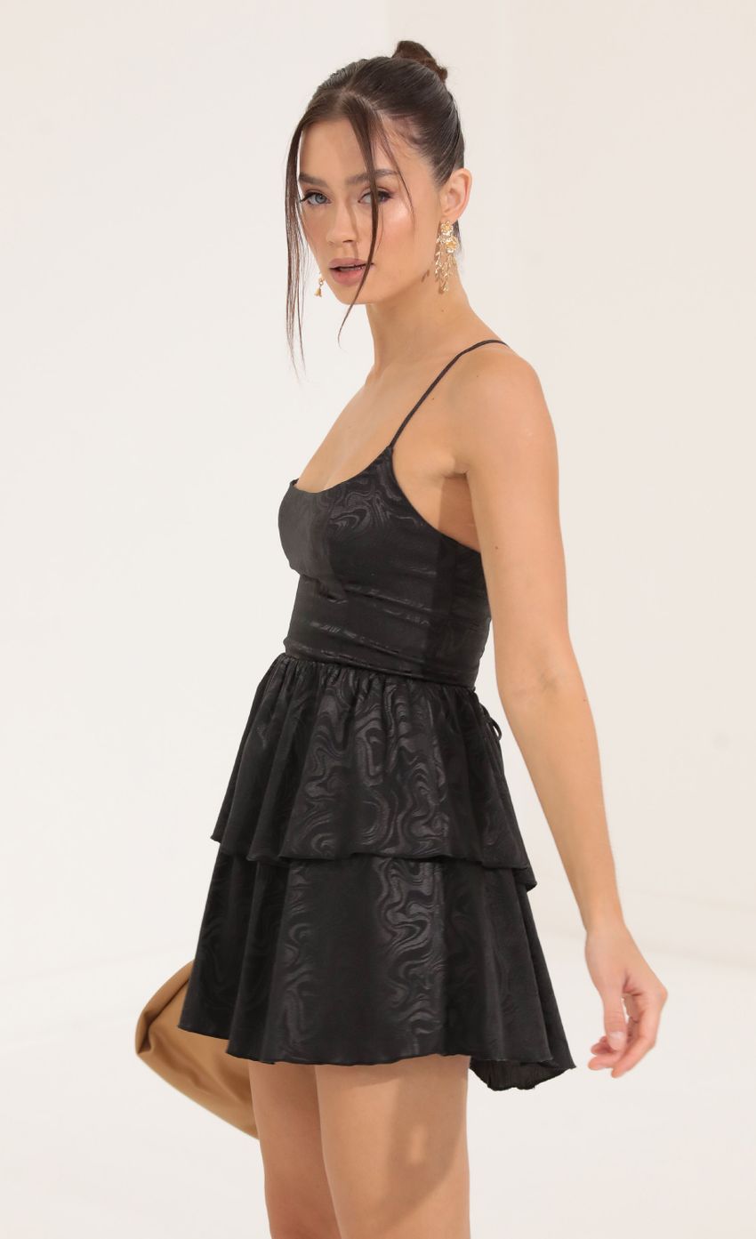 Lucy in the Sky Marble Jacquard Ruffle Dress in Black