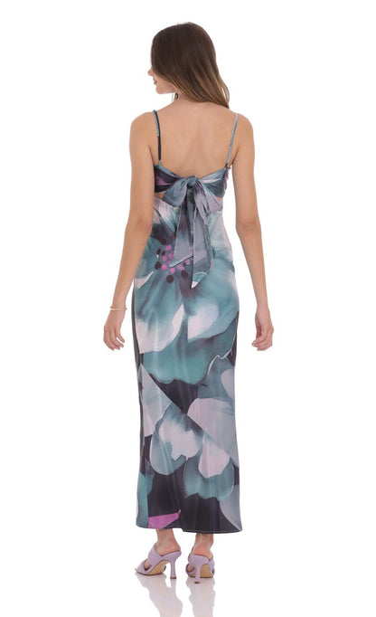Lucy in the Sky Floral Back Tie Maxi Dress in Dark Teal