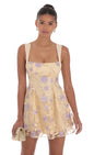 Lucy In The Sky Embroidered Floral Fit and Flare Dress in Gold