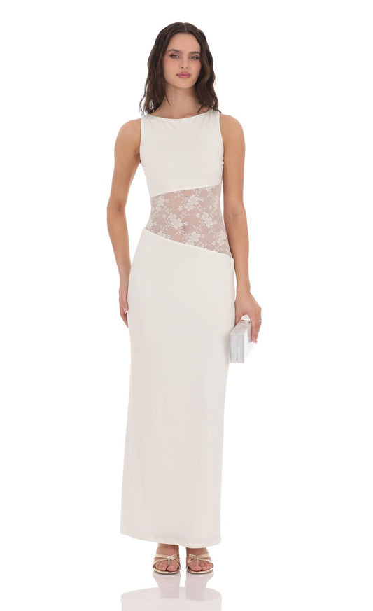 Lucy in the Sky Lace Cutout Maxi Dress in White