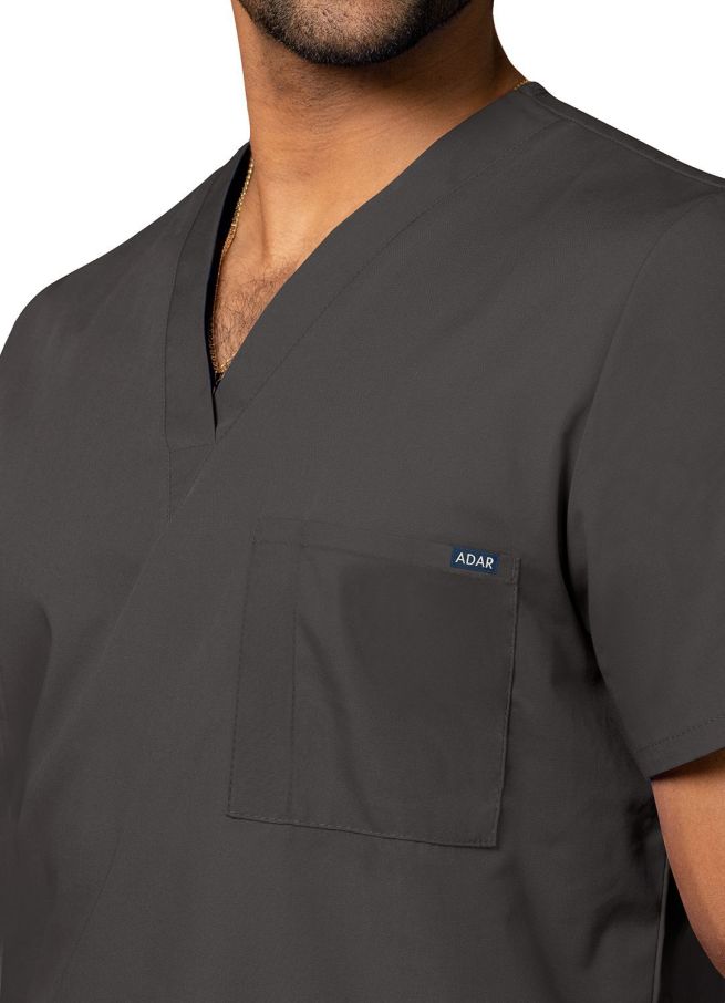 Adar Unisex V Neck Tunic 1 Pocket - Pewter