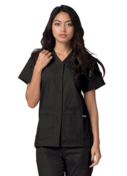 Adar Double Pocket Snap Front Top - Black -Burgundy - Caribbean Blue