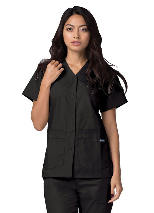 Adar Double Pocket Snap Front Top - Black -Burgundy - Caribbean Blue
