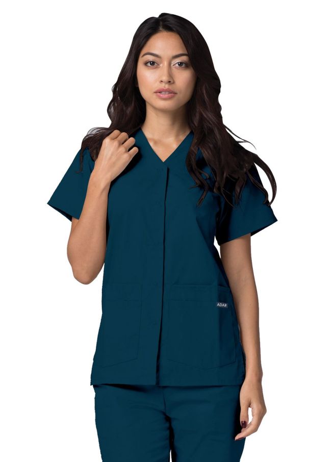 Adar Double Pocket Snap Front Top - Black -Burgundy - Caribbean Blue