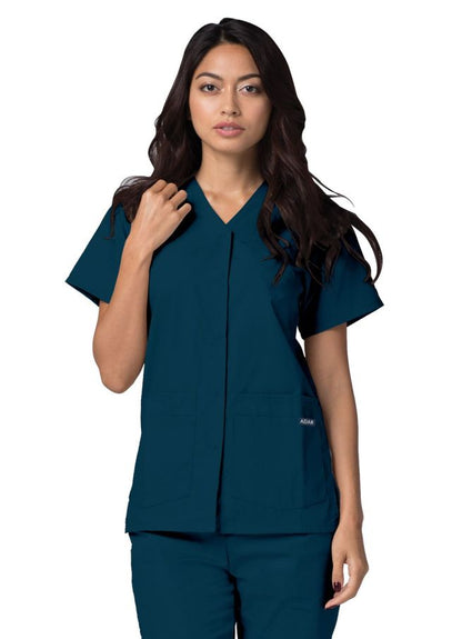 Adar Double Pocket Snap Front Top - Black -Burgundy - Caribbean Blue