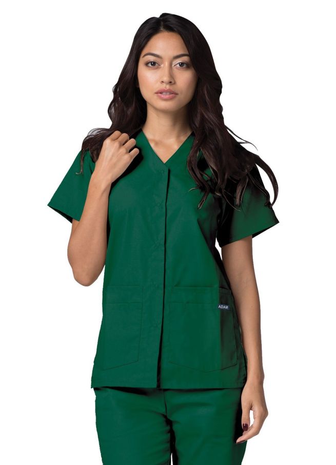 Adar Double Pocket Snap Front Top - Ceil Blue - Hunter Green - Khaki
