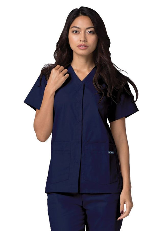 Adar Double Pocket Snap Front Top - Navy - Pewter - Purple