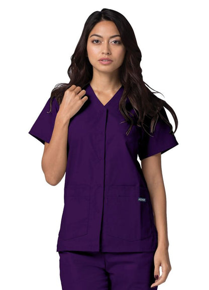 Adar Double Pocket Snap Front Top - Navy - Pewter - Purple