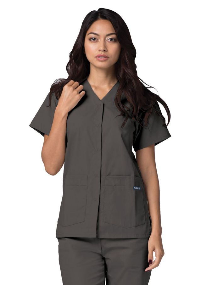 Adar Double Pocket Snap Front Top - Navy - Pewter - Purple