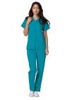 Adar Double Pocket Snap Front Top - Teal Blue