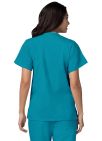 Adar Double Pocket Snap Front Top - Teal Blue - White - Royal Blue