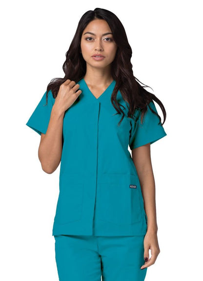 Adar Double Pocket Snap Front Top - Teal Blue - White - Royal Blue