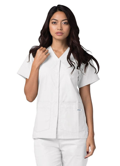 Adar Double Pocket Snap Front Top - Teal Blue - White - Royal Blue
