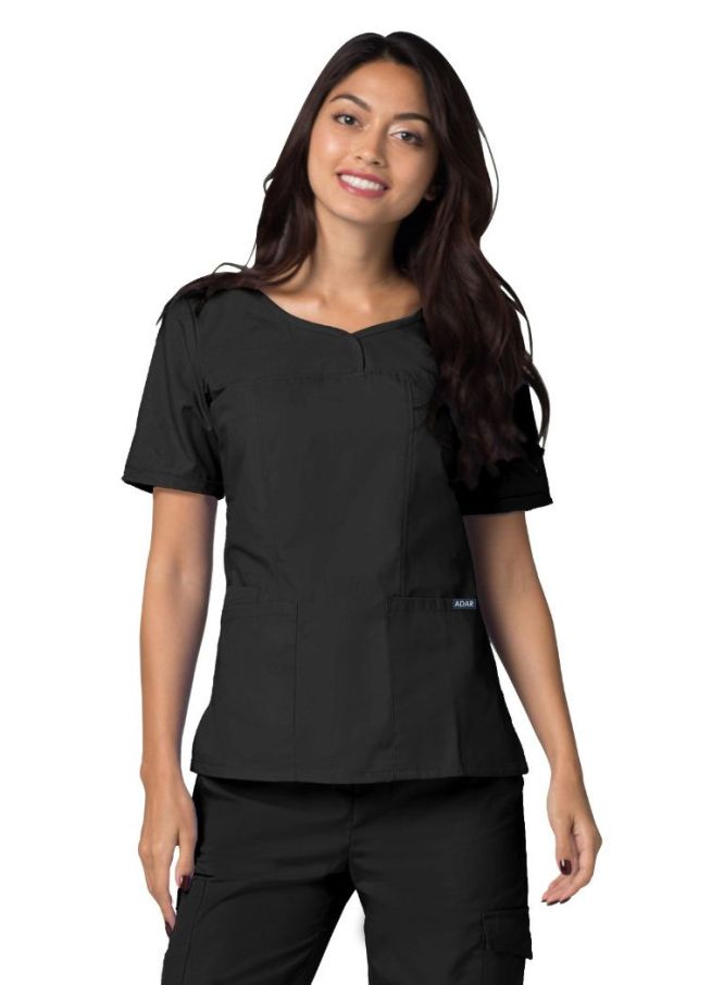 Adar Women's Modern V-Neck Top - Black - Burgundy - Ceil Blue