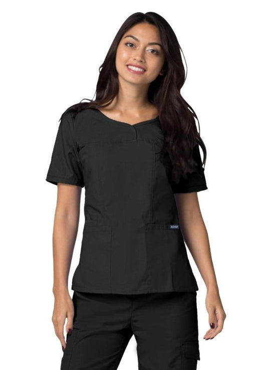 Adar Women's Modern V-Neck Top - Black - Burgundy - Ceil Blue