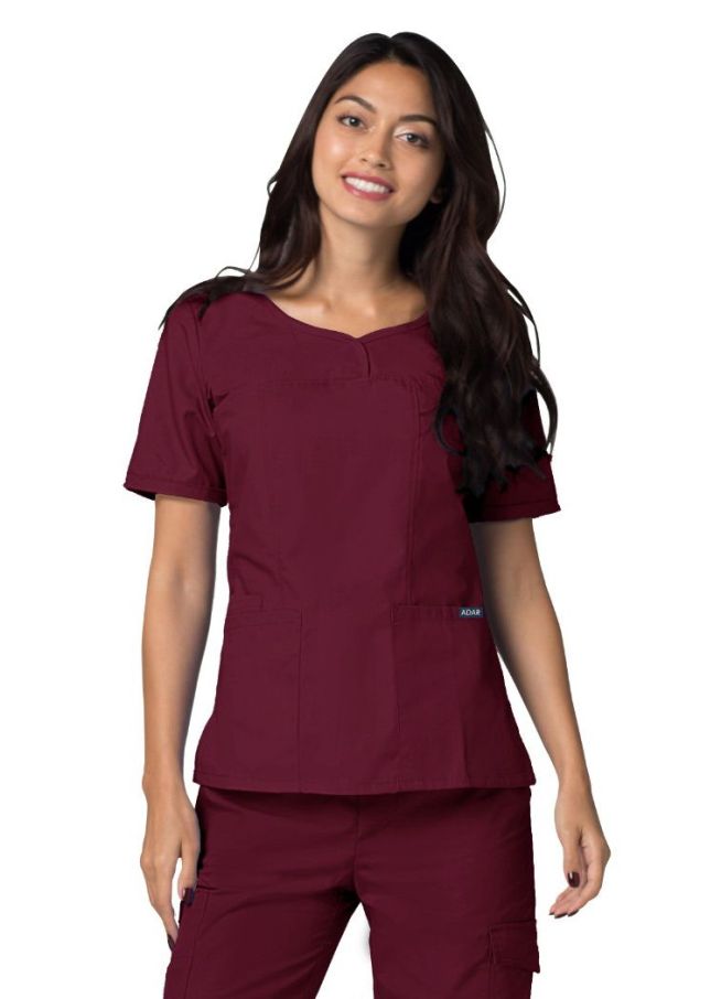 Adar Women's Modern V-Neck Top - Black - Burgundy - Ceil Blue