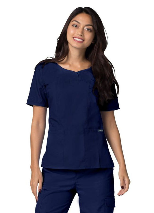 Adar Women's Modern V-Neck Top - Navy - Pewter - Purple