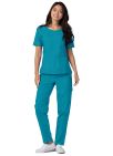 Adar Women's Modern V-Neck Top - Teal Blue