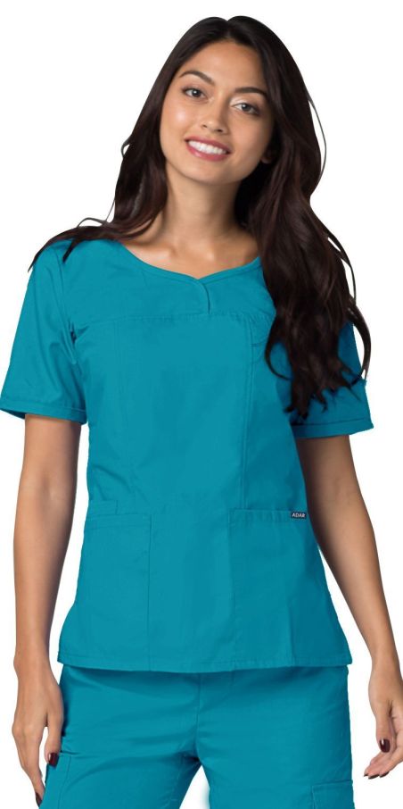 Adar Women's Modern V-Neck Top - Teal Blue